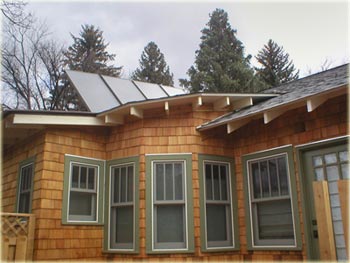solar thermal collectors on craftsman house in historic Durango, Colorado