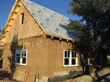 Adobe walls on a northern New Mexico style house