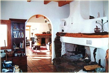 Adobe fireplace at commercial retreat near Pagosa Springs, Colorado